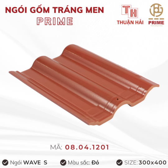Ngói Tráng Men Prime Wave S Hai Sóng Đỏ 08.04.1201