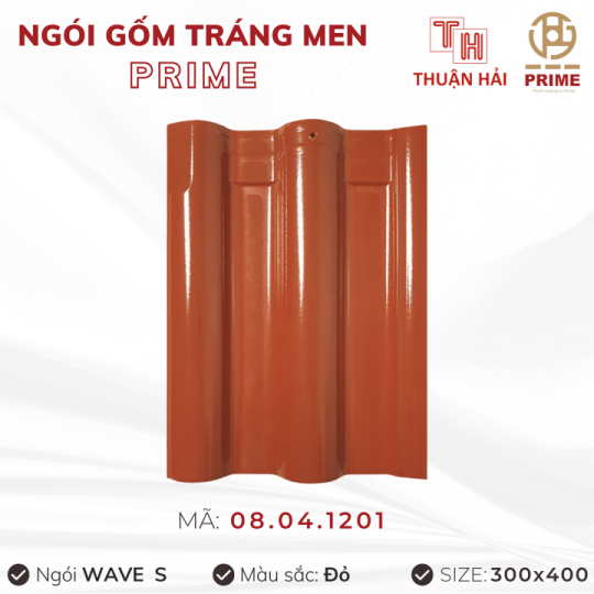 Ngói Tráng Men Prime Wave S Hai Sóng Đỏ 08.04.1201