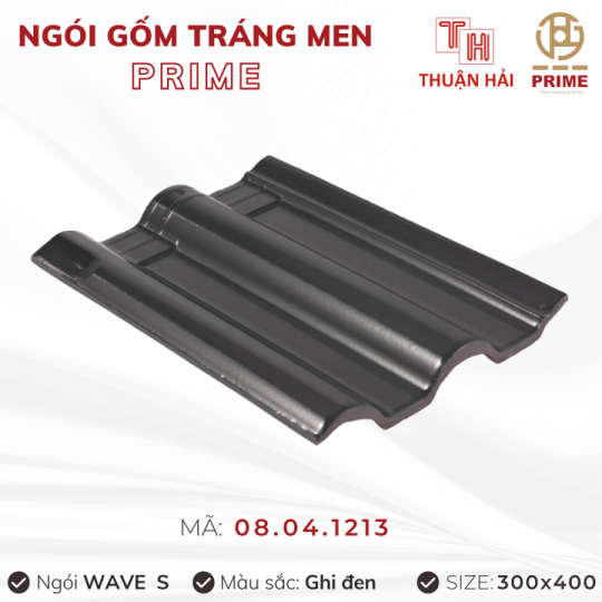Ngói Tráng Men Prime Wave S Hai Sóng Ghi Đen 08.04.1213