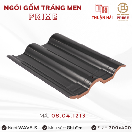Ngói Tráng Men Prime Wave S Hai Sóng Ghi Đen 08.04.1213