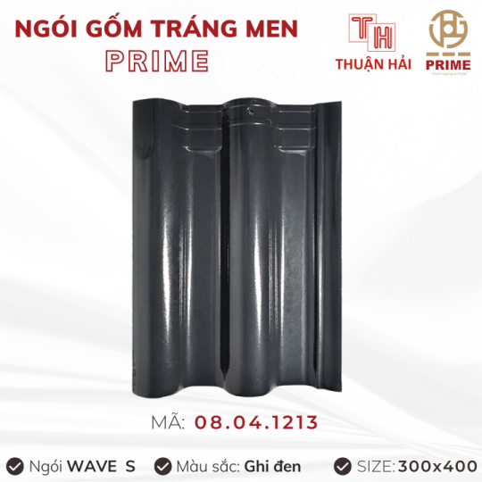 Ngói Tráng Men Prime Wave S Hai Sóng Ghi Đen 08.04.1213