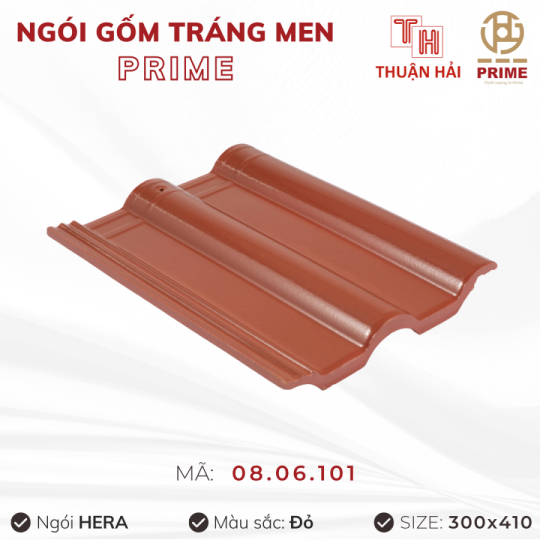 Ngói Tráng Men Prime Hera Hai Sóng Đỏ 08.06.101