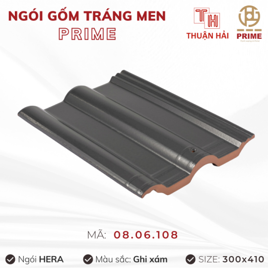 Ngói Tráng Men Prime Wave S Hai Sóng Ghi Xám 08.04.1208