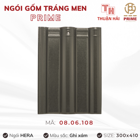 Ngói Tráng Men Prime Hera Hai Sóng Ghi Xám 08.06.108