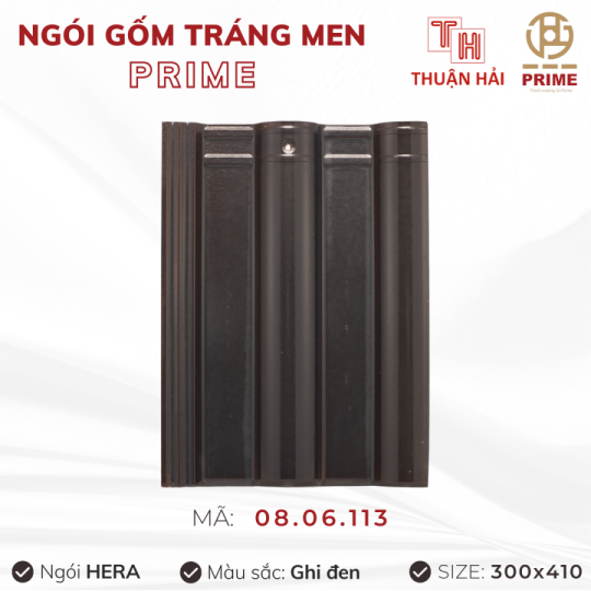 Ngói Tráng Men Prime Hera Hai Sóng Ghi Đen 08.06.113
