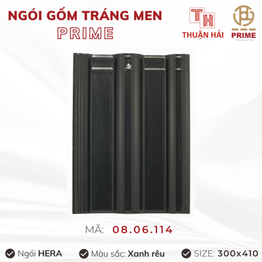 Ngói Tráng Men Prime Hera Hai Sóng Xanh Rêu 08.06.114