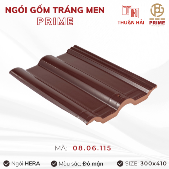 Ngói Tráng Men Prime Hera Hai Sóng Đỏ Mận 08.06.115