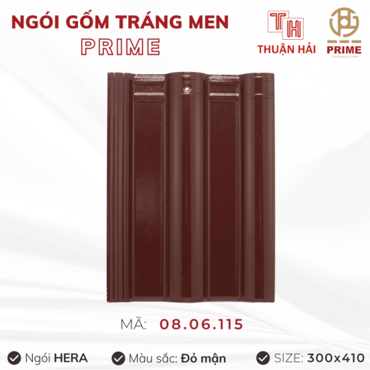 Ngói Tráng Men Prime Hera Hai Sóng Đỏ Mận 08.06.115
