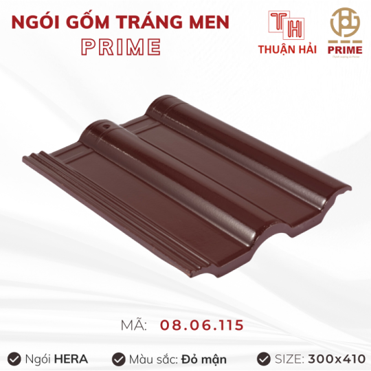 Ngói Tráng Men Prime Hera Hai Sóng Đỏ Mận 08.06.115