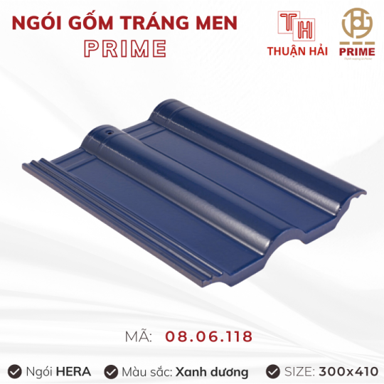 Ngói Tráng Men Prime Hera Hai Sóng Xanh Dương 08.06.118