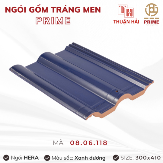 Ngói Tráng Men Prime Hera Hai Sóng Xanh Dương 08.06.118