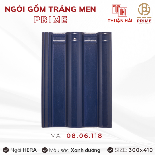 Ngói Tráng Men Prime Hera Hai Sóng Xanh Dương 08.06.118