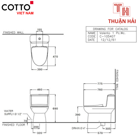 BỒN CẦU COTTO C105407 MỘT KHỐI VALENTO