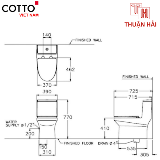 BỒN CẦU COTTO C11000OS MỘT KHỐI PREMA 