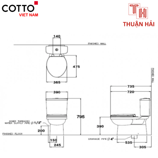 BỒN CẦU COTTO C13330 HAI KHỐI SELLA