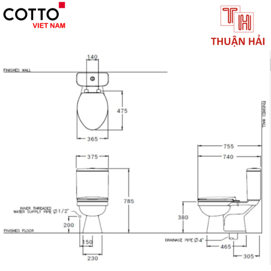 BỒN CẦU COTTO C13440 HAI KHỐI BEN