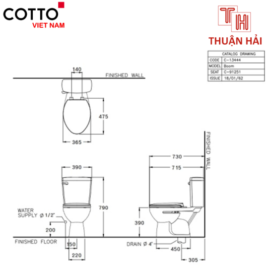 BỒN CẦU COTTO C13444 HAI KHỐI BOOM