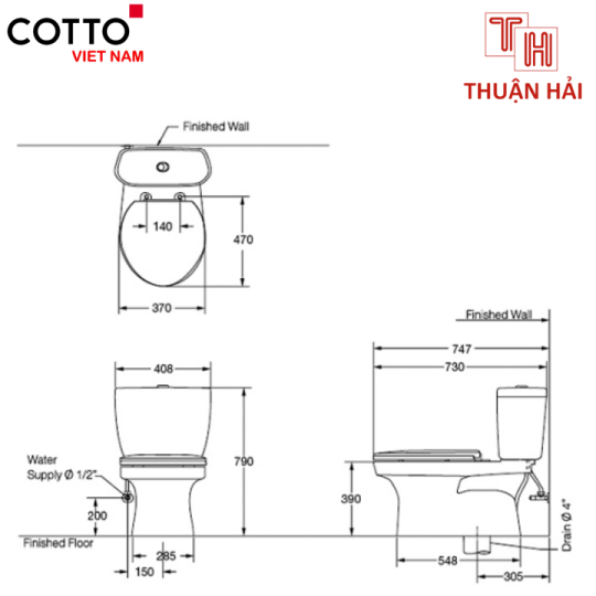 BỒN CẦU COTTO C1389 HAI KHỐI TIMON